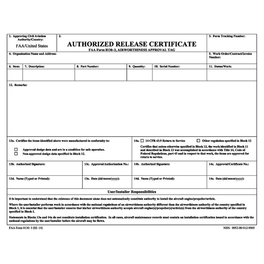 FAA 8130-3 Form